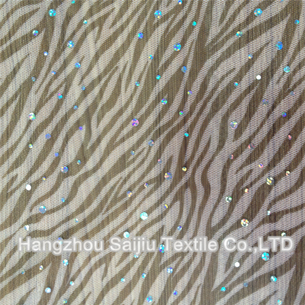 100% Polyester Printed Tulle With Foil Dot Fabric