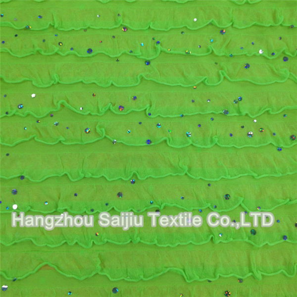 100% Polyester Foil Dot Ruffled Jersey Fabric