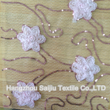 100% Polyester Tulle Embroidery With Sequine Fabric
