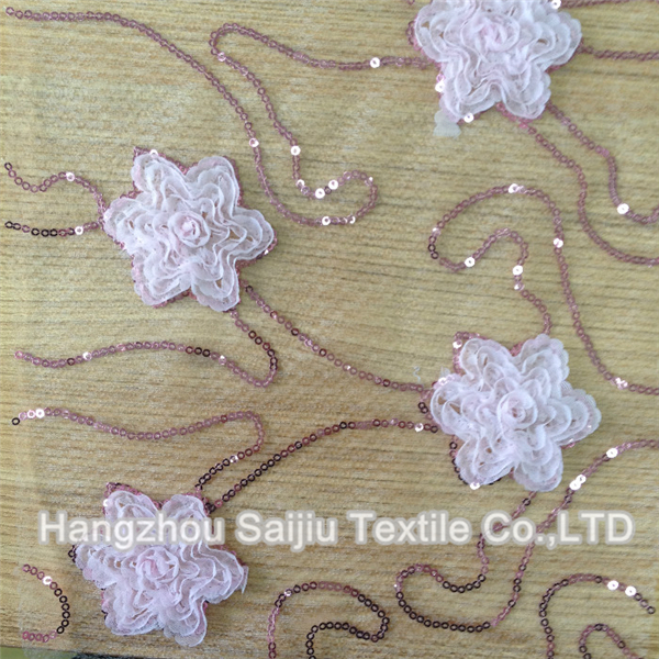 100% Polyester Tulle Embroidery With Sequine Fabric