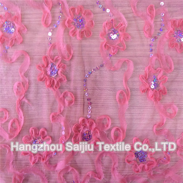 100% Polyester Tulle Embroidery With Sequine Fabric