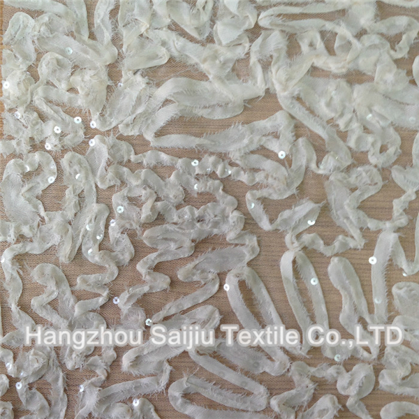 100% Polyester Tulle Embroidery With Sequine Fabric