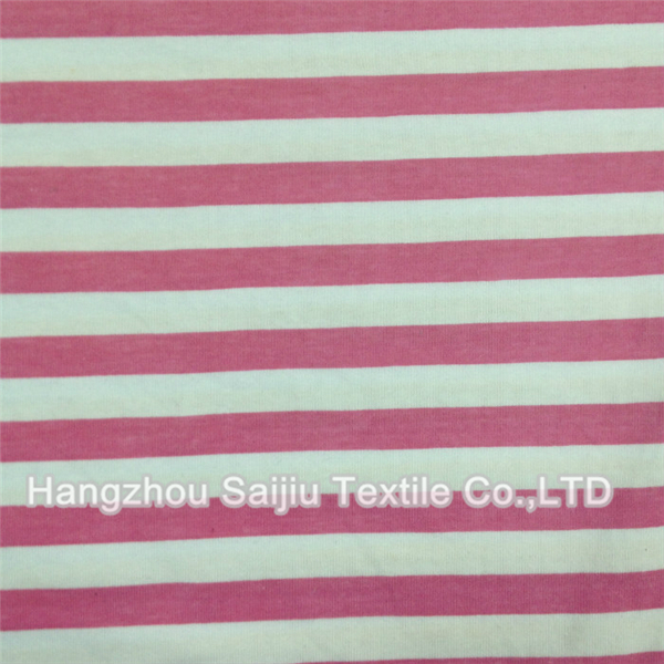 Cotton/Polyester Semi-comb Jersey Printed Stripes Fabric