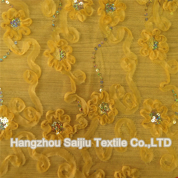 100% Polyester Tulle Embroidery With Sequine Fabric