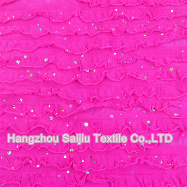 100% Polyester Foil Dot Ruffled Jersey Fabric