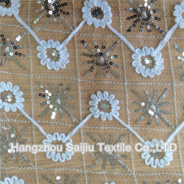 100% Polyester Tulle Embroidery With Sequine Fabric