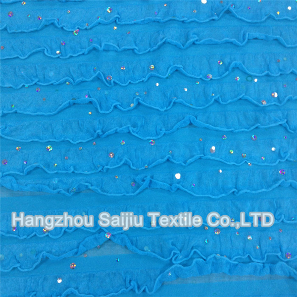 100% Polyester Foil Dot Ruffled Jersey Fabric