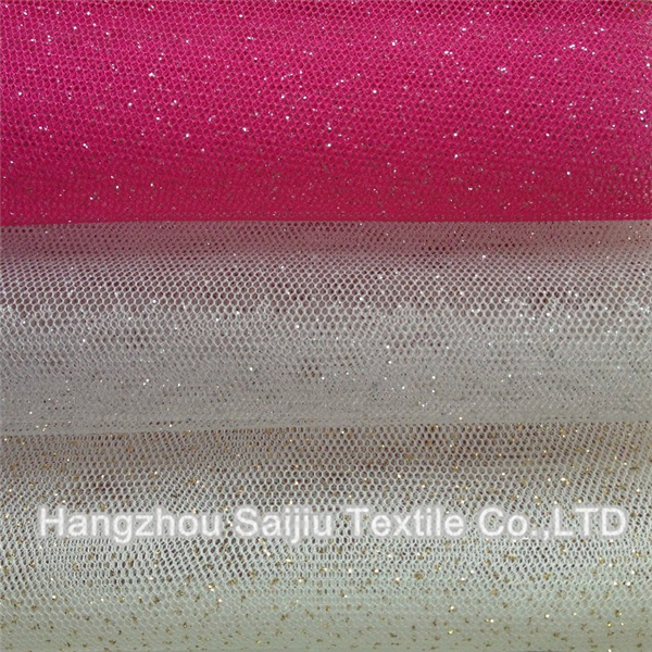 100% Polyester Solid Tulle With Shinny Glitter Fabric