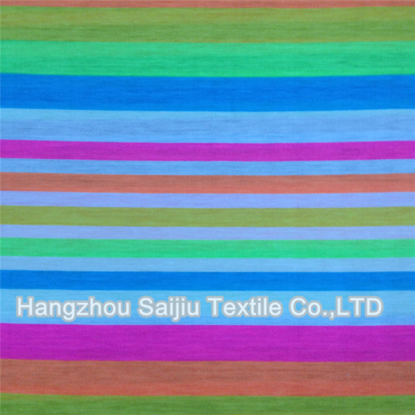 Poly/Rayon/Spandex Single Jersey Printed Stripes Fabric
