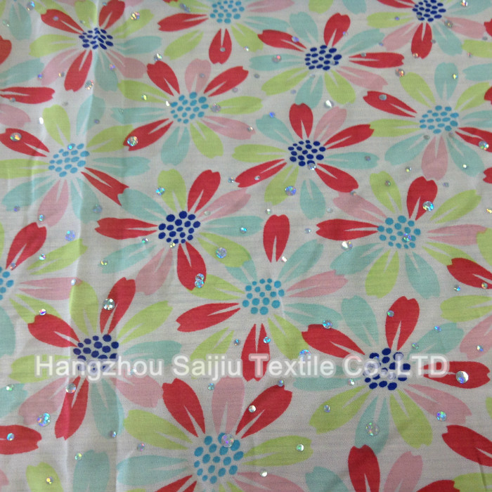 100% Polyester Chiffon Printed With Foil Dot Fabric 