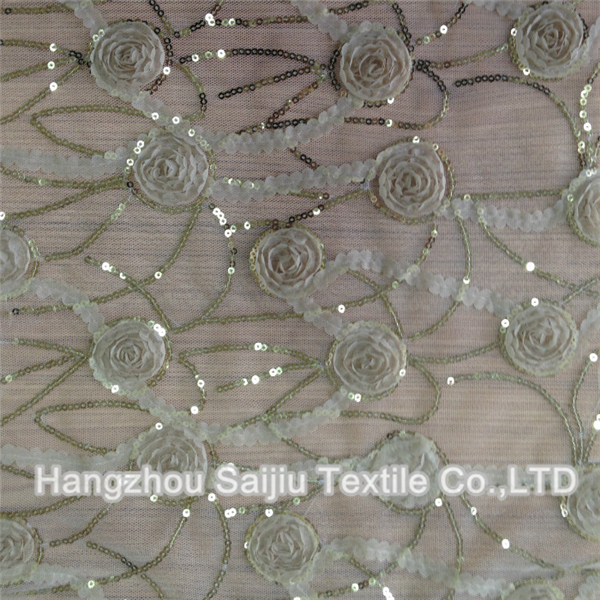 100% Polyester Tulle Embroidery With Sequine Fabric