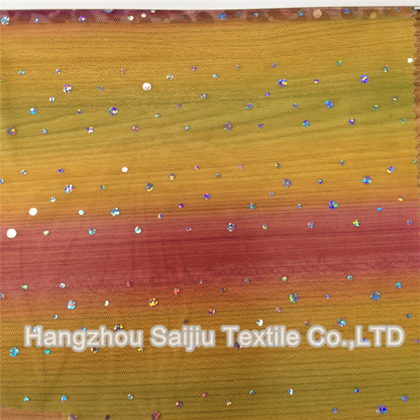 100% Polyester Printed Tulle With Foil Dot Fabric