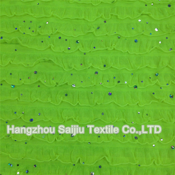 100% Polyester Foil Dot Ruffled Jersey Fabric