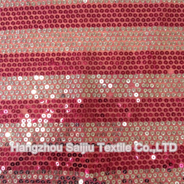 100% polyester Tull With Two Color Line Sequine Embroidery Fabric