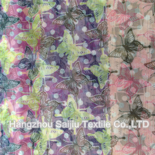 100% Polyester Tulle Printed Butterfly Fabric