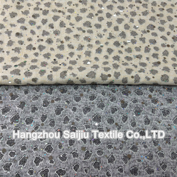 Polyester/Spandex Hachi Printed On Ivory Silver Color With Disco Dot Fabric