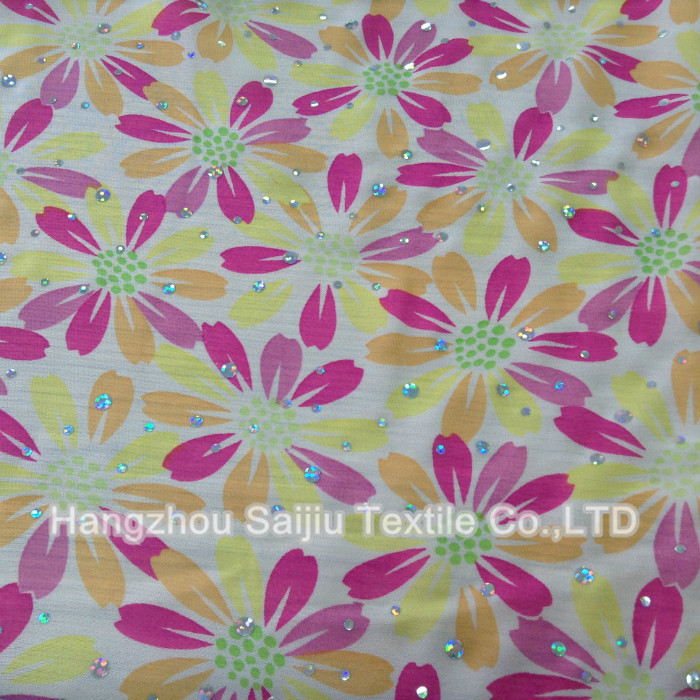 100% Polyester Chiffon Printed With Foil Dot Fabric 