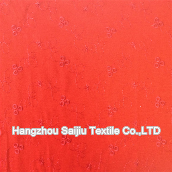 T/R Single Jersey Solid Dyed With Embroidery Fabric