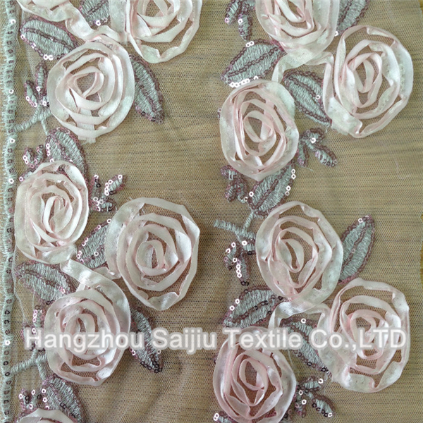 100% Polyester Tulle Embroidery With Sequine Fabric