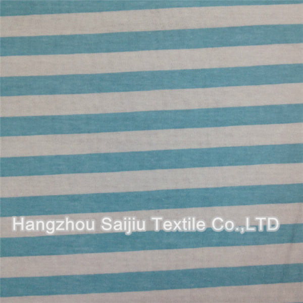 Cotton/Polyester Semi-comb Jersey Printed Stripes Fabric