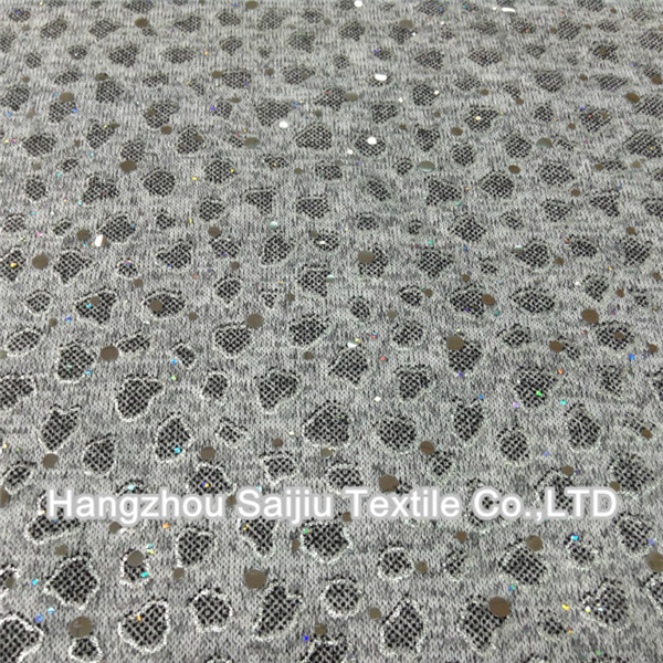 Polyester/Spandex Hachi Printed On Ivory Silver Color With Disco Dot Fabric
