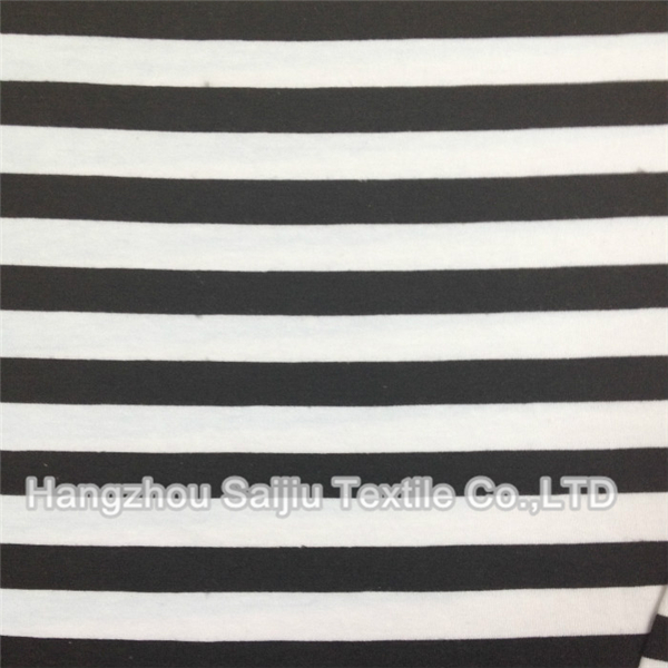 Cotton/Polyester Semi-comb Jersey Printed Stripes Fabric