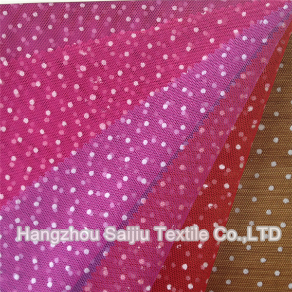 100% Polyester Solid Tulle With White Flocking Fabric