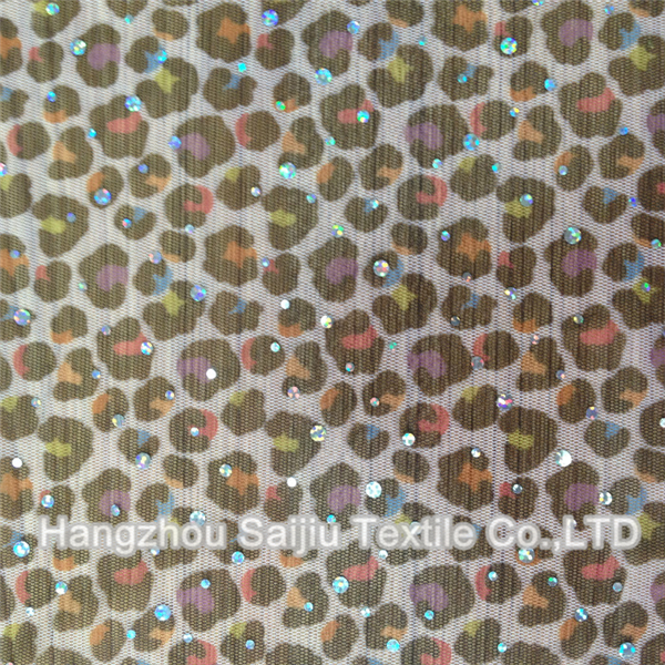 100% Polyester Printed Tulle With Foil Dot Fabric