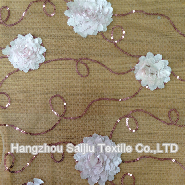100% Polyester Tulle Embroidery With Sequine Fabric